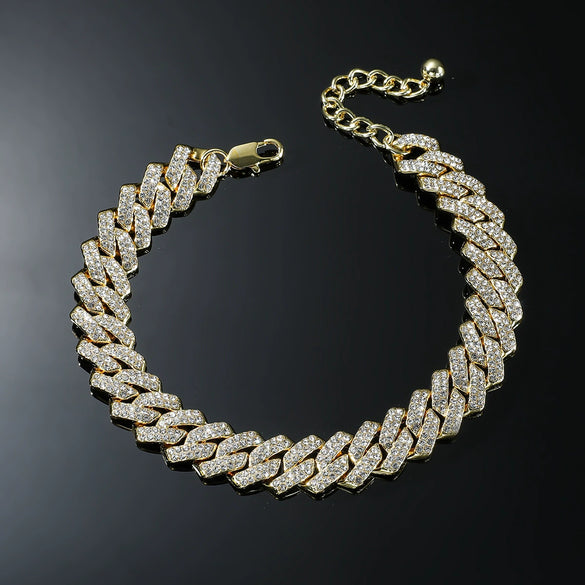 Wholesale Alloy Rhinestone Inlaid Geometric Cuban Chain Men's Hip Hop Anklet