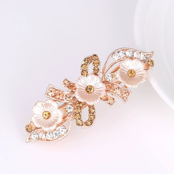 Wholesale Alloy Rhinestone Pearl Bow Women's Hairpin With Electroplating And Flower Design