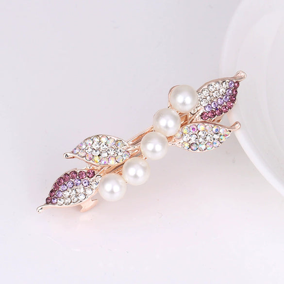 Wholesale Alloy Rhinestone Pearl Bow Women's Hairpin With Electroplating And Flower Design