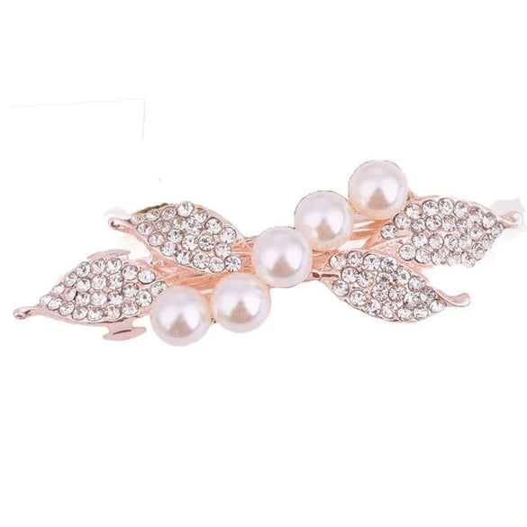 Wholesale Alloy Rhinestone Pearl Bow Women's Hairpin With Electroplating And Flower Design