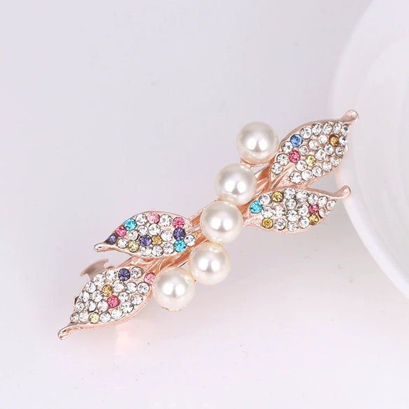 Wholesale Alloy Rhinestone Pearl Bow Women's Hairpin With Electroplating And Flower Design