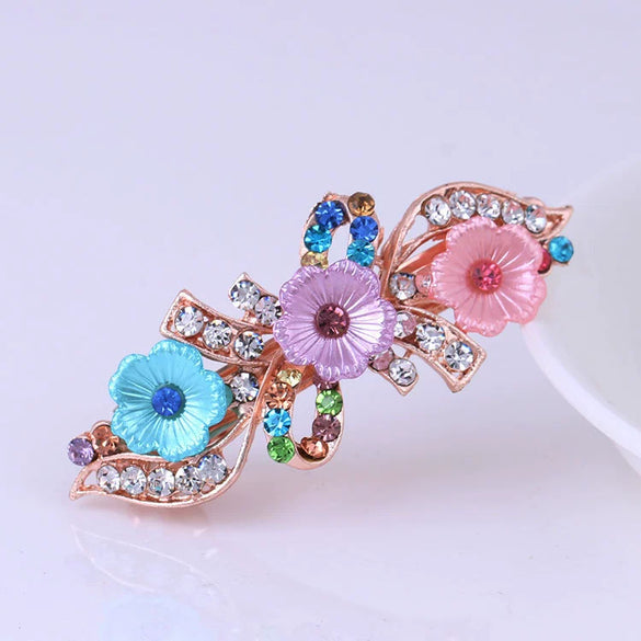 Wholesale Alloy Rhinestone Pearl Bow Women's Hairpin With Electroplating And Flower Design