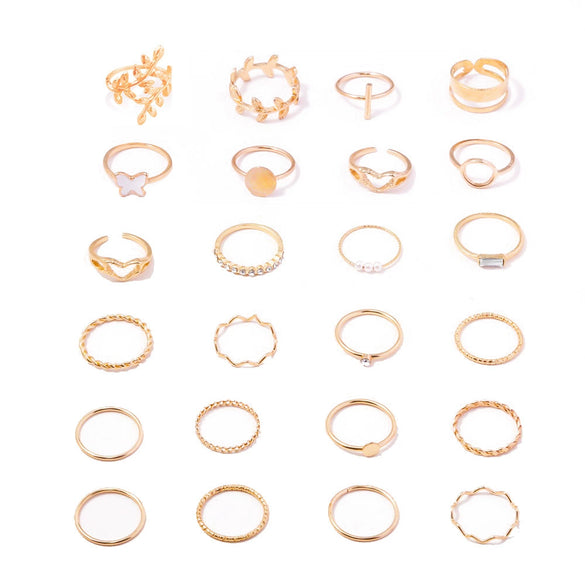Wholesale Alloy Ring With Golden Butterfly And Geometric Leaves Design Hollow Twist Style Electroplated For Women