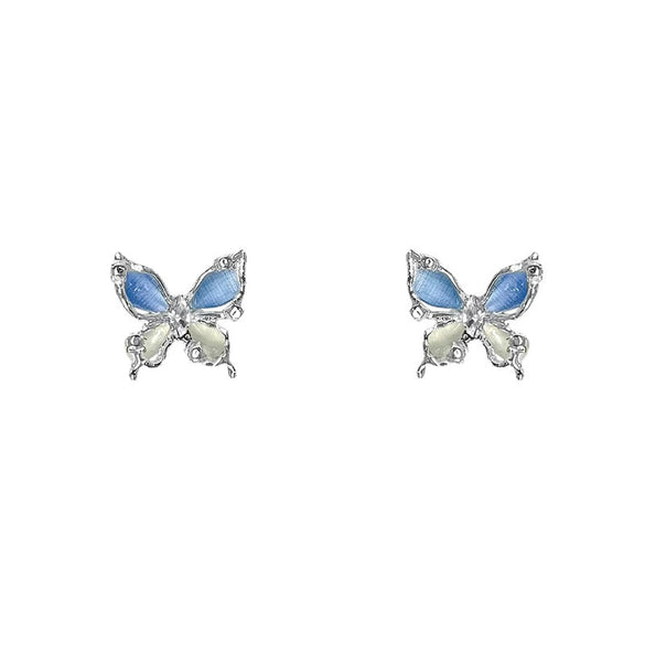 Wholesale Alloy 925 Silver Needle Insects Animals Style Pink Butterfly Cat's Eye Stone Electroplated Women's Earrings