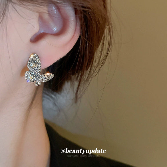 Wholesale Alloy Silver Needle Light Luxury Animal Zodiac Diamond Butterfly Earrings For Women