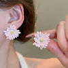 Wholesale Alloy Silver Pink Sweet Flower Ear Studs With Electroplating For Women Mori Cute Joker Design