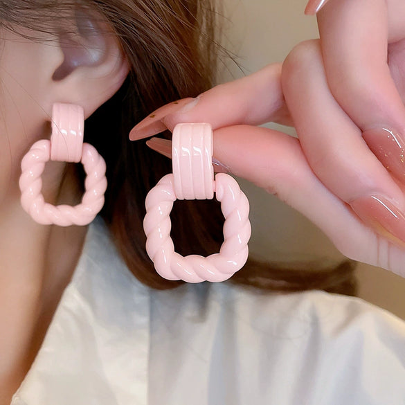 Wholesale Alloy Silver Pink Sweet Flower Ear Studs With Electroplating For Women Mori Cute Joker Design