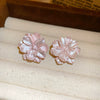 Wholesale Alloy Silver Pink Sweet Flower Ear Studs With Electroplating For Women Mori Cute Joker Design