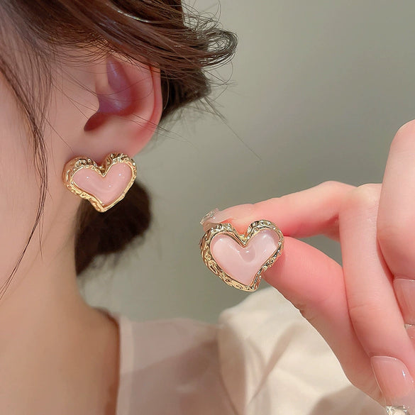 Wholesale Alloy Silver Pink Sweet Flower Ear Studs With Electroplating For Women Mori Cute Joker Design