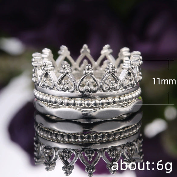 Wholesale Alloy Silverplated Geometric Crown Ring Detachable Threeinone Couple Style