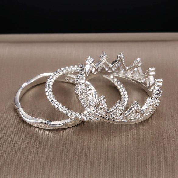 Wholesale Alloy Silverplated Geometric Crown Ring Detachable Threeinone Couple Style