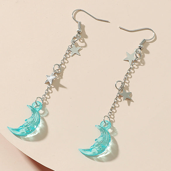 Wholesale Alloy Simple Moon And Star Women's Fashion Long Tassel Earrings With Electroplating