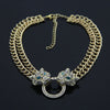 Wholesale Alloy Snake Bone Chain Necklace With Leopard Head Full Diamond Pendant Animal Zodiac Style
