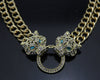 Wholesale Alloy Snake Bone Chain Necklace With Leopard Head Full Diamond Pendant Animal Zodiac Style