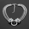 Wholesale Alloy Snake Bone Chain Necklace With Leopard Head Full Diamond Pendant Animal Zodiac Style