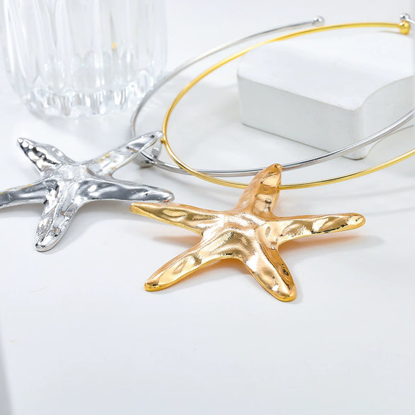 Wholesale Alloy Snake Bone Chain Starfish Pendant Women's Trendy Metallic Hip Hop Necklace With Geometric Design And Electroplating Treatment