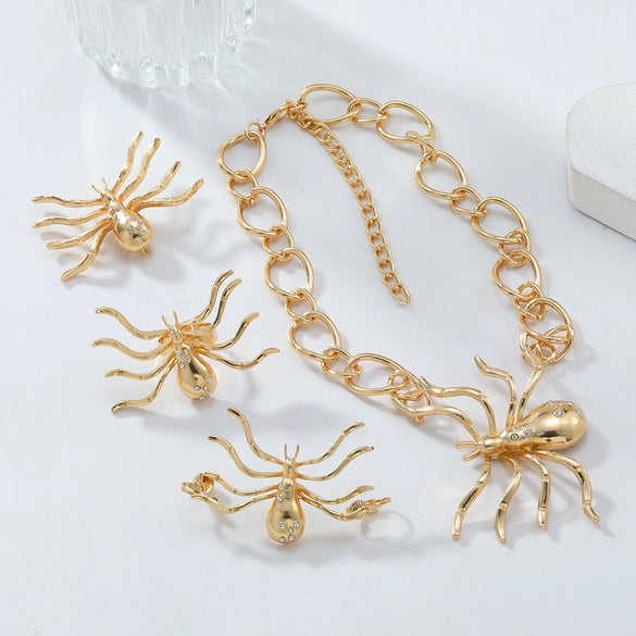 Wholesale Alloy Spider Pendant Jewelry Set With Electroplating For Women Necklace Ring Brooch Earrings