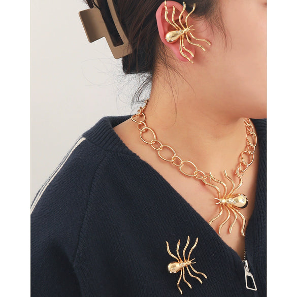 Wholesale Alloy Spider Pendant Jewelry Set With Electroplating For Women Necklace Ring Brooch Earrings
