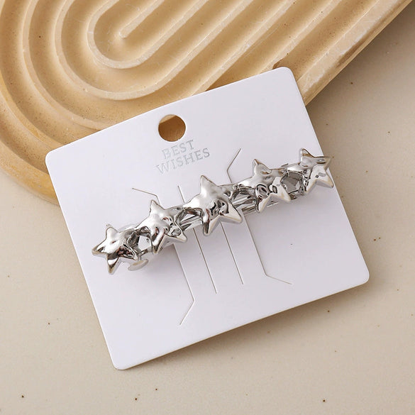 Wholesale Alloy Spring Clip Hairpin With Small Stars Pattern And Electroplating Process For Women