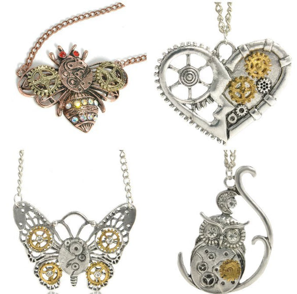 Wholesale Alloy Steampunk Heart Shaped Mechanical Gear Pendant Necklace For Women