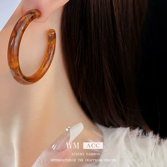 Wholesale Alloy Stud Earrings With Silver Needle Retro Brown C Shaped Geometric Style Electroplated