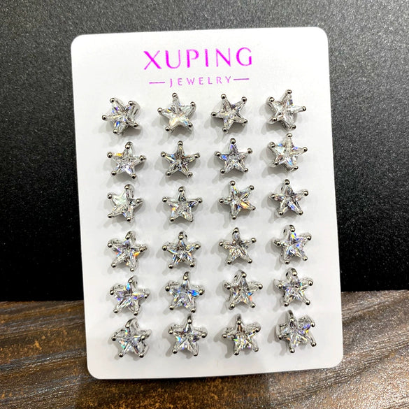 Wholesale Alloy Synthetic Zircon Stud Earrings For Women Electroplated With Heart And Star Geometric Design