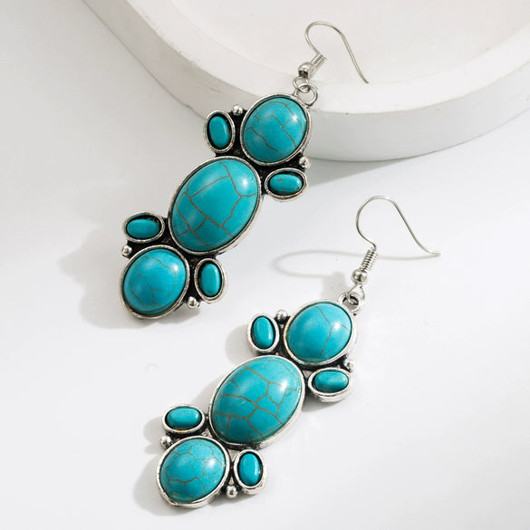 Wholesale Alloy Turquoise Geometric Retro Pendant Earrings For Women