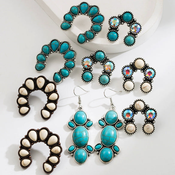 Wholesale Alloy Turquoise Geometric Retro Pendant Earrings For Women