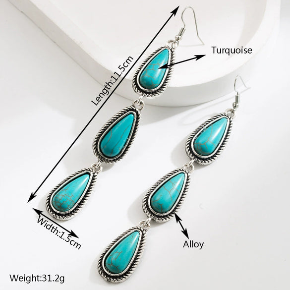 Wholesale Alloy Turquoise Inlaid Geometric Water Drop Earrings For Women