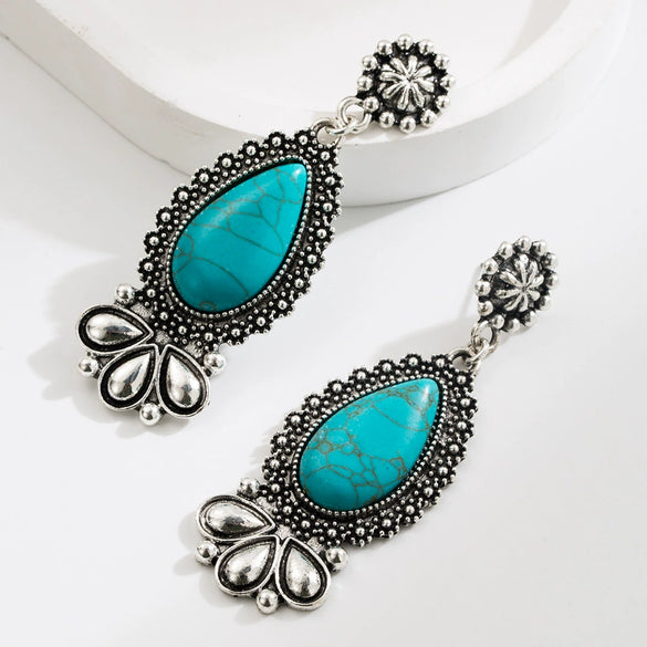 Wholesale Alloy Turquoise Inlaid Geometric Water Drop Earrings For Women