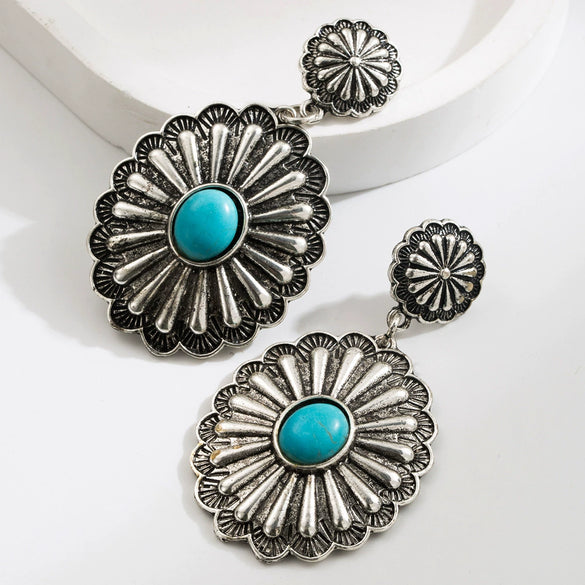 Wholesale Alloy Turquoise Inlaid Geometric Water Drop Earrings For Women
