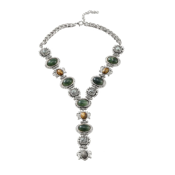 Wholesale Alloy Twist Chain Necklace With Imitation Natural Stone Embellishment And Retro Geometric Style For Ladies