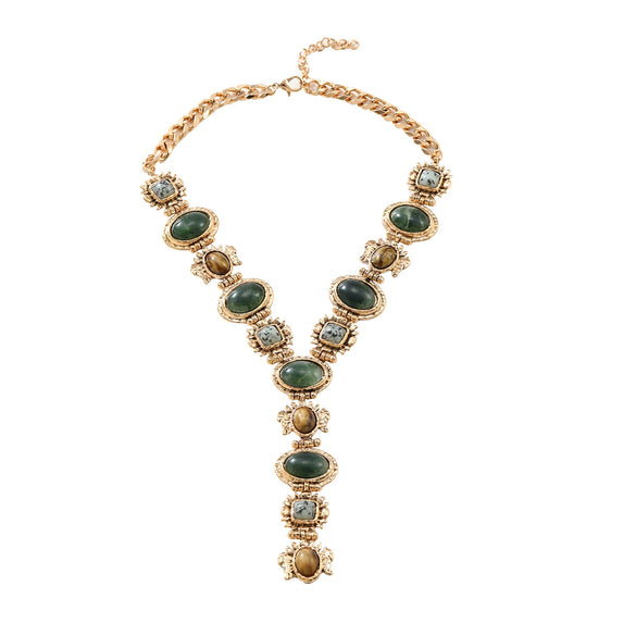Wholesale Alloy Twist Chain Necklace With Imitation Natural Stone Embellishment And Retro Geometric Style For Ladies