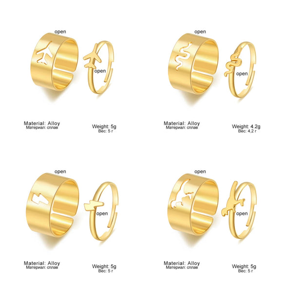 Wholesale Alloy Twocolor Gold And Silver Retro Hollow Geometric Fashion Women's Electroplated Ring Set