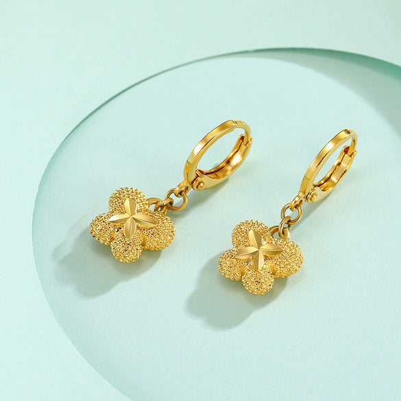 Wholesale Alloy Vintage Geometric Fourleaf Clover Earrings Electroplated For Women