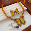 Wholesale Alloy Vintage Necklace Set With Diamonds Featuring Butterfly Pattern