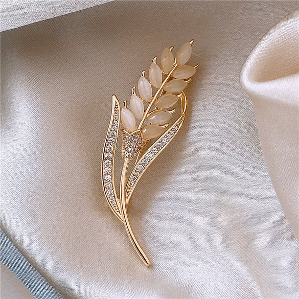 Wholesale Alloy Wheat Ear Leaves Natural Style Electroplated Women's Brooch For Coat Sweater