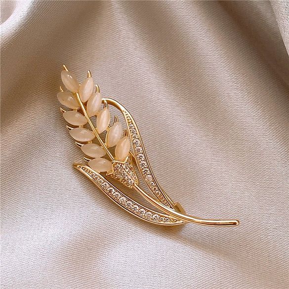 Wholesale Alloy Wheat Ear Leaves Natural Style Electroplated Women's Brooch For Coat Sweater