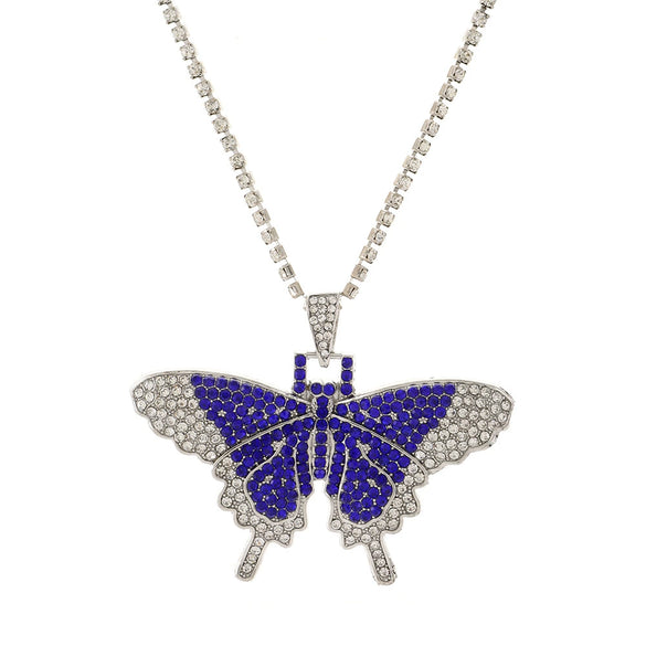 Wholesale Alloy Women's Animalpatterned Diamondinlaid Cuban Butterfly Retro Stylish Exaggerated Pendant Necklace Hiphop Accessories