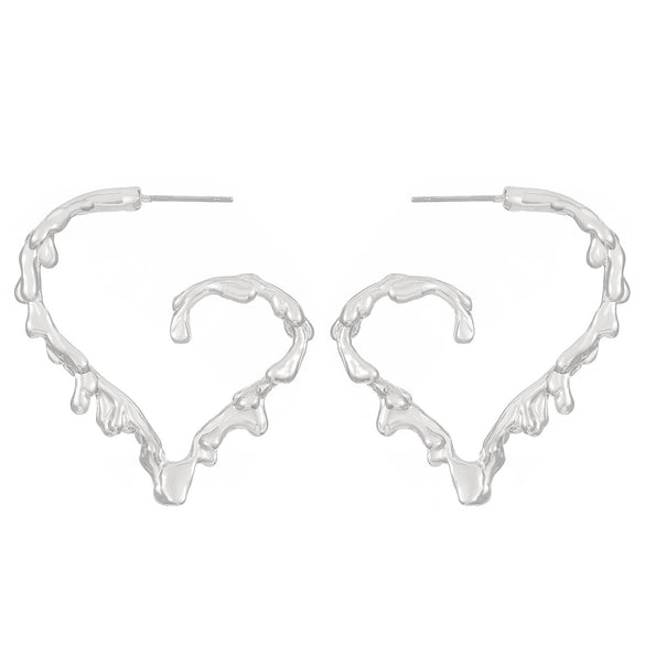 Wholesale Alloy Women's Asymmetric Heartshaped Liquid Lava Earrings With Geometric Pattern And Electroplating