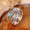 Wholesale Alloy Women's Bohemian Retro Style Ring With Inlaid Feather Leaves Geometric Electroplated