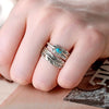Wholesale Alloy Women's Bohemian Retro Style Ring With Inlaid Feather Leaves Geometric Electroplated