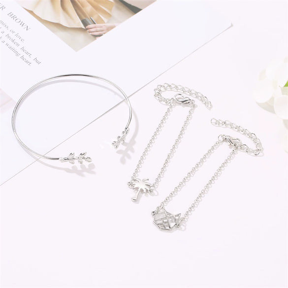 Wholesale Alloy Women's Bracelet Set With Hollow Cat And Leaf Design Electroplated