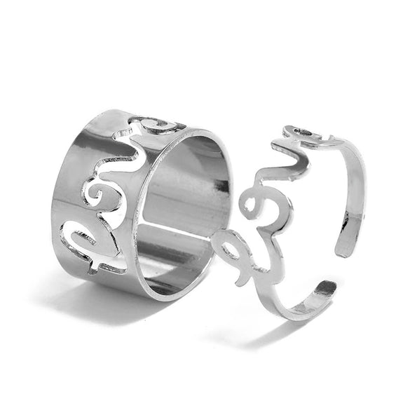 Wholesale Alloy Women's Fashion Simple Ins Niche Creative Retro Open Adjustable Letter 2Piece Set Ring With Electroplating