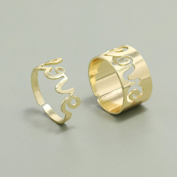 Wholesale Alloy Women's Fashion Simple Ins Niche Creative Retro Open Adjustable Letter 2Piece Set Ring With Electroplating