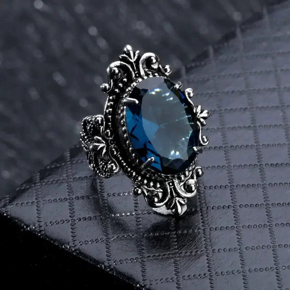 Wholesale Alloy Women's Geometric Royal Vintage Lace Exaggerated Blue Mirror Electroplated Ring
