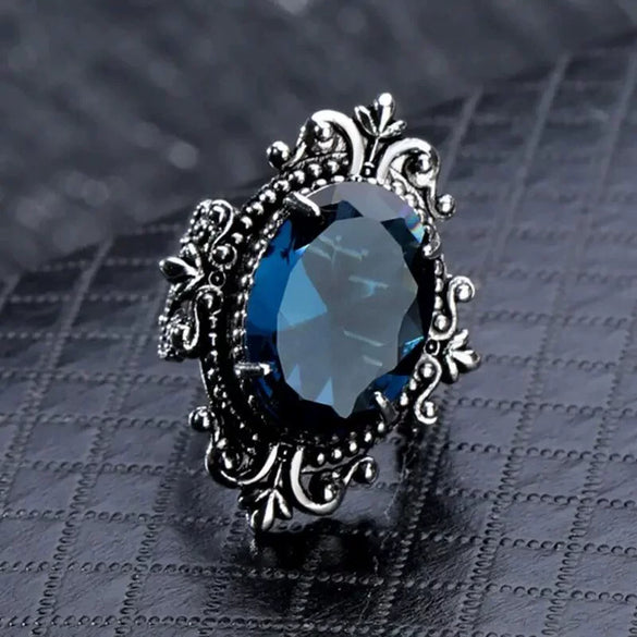 Wholesale Alloy Women's Geometric Royal Vintage Lace Exaggerated Blue Mirror Electroplated Ring