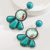 Wholesale Alloy Women's Retro Bohemian Style Flower Patterned Turquoise Earrings With Diamond Treatment