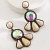 Wholesale Alloy Women's Retro Bohemian Style Flower Patterned Turquoise Earrings With Diamond Treatment