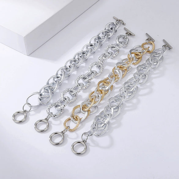 Wholesale Aluminum Geometric Multi Layer Hollow Hip Hop Mixed Color Twist Thick Chain Bracelet